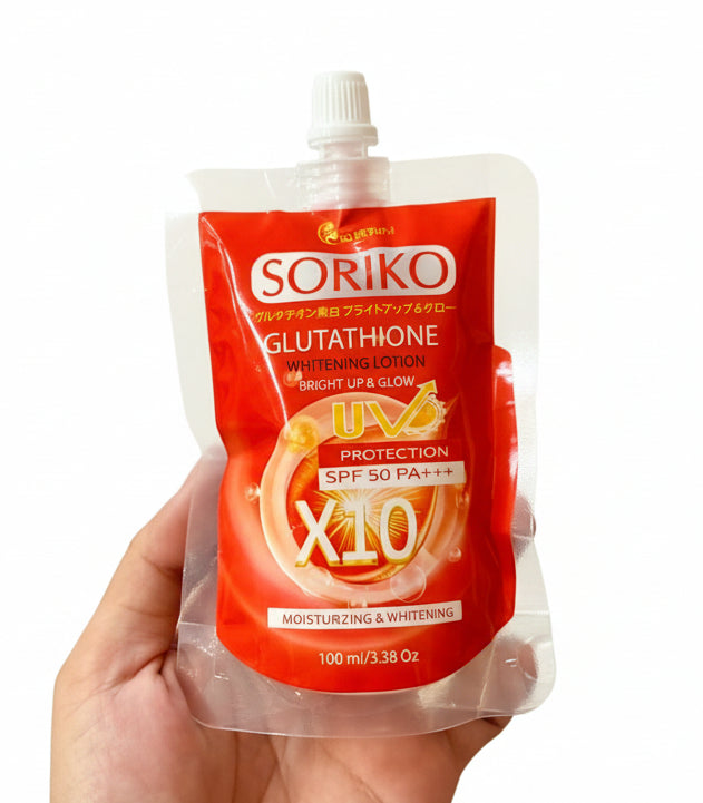 So Beauty SORIKO 10X Glutathione Whitening Lotion SPF50 PA+++ 100g TRIAL SIZE POUCH (Thailand)