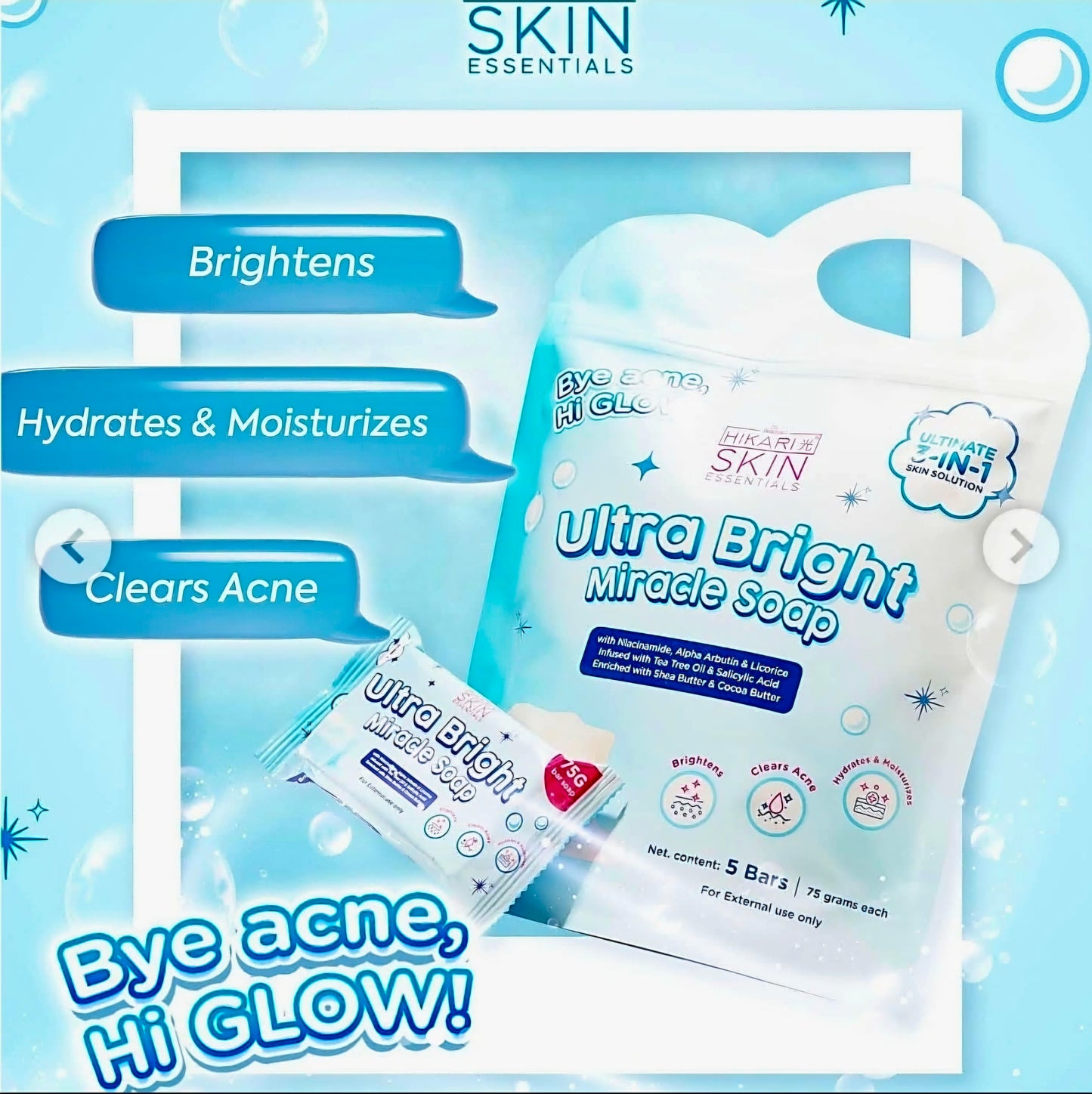 HIKARI ESSENTIALS Ultra Bright Miracle Soap 7g×5pcs BUNDLE PACK