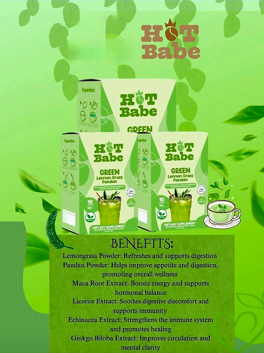 Hot Babe by Kiray Celis GREEN LEMON GRASS PANDAN TEA 18g×10sachets (GREEN  SERIES)