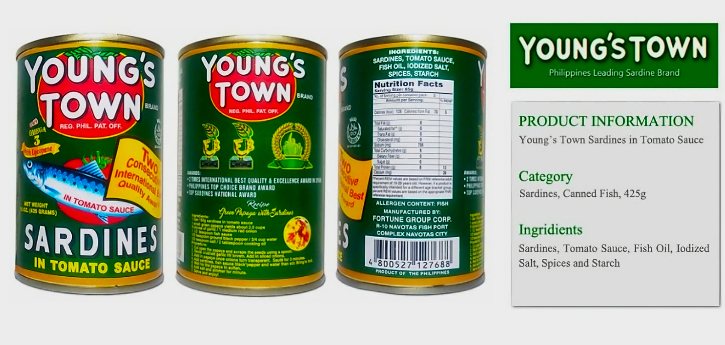 YOUNG'S TOWN SARDINES IN TOMATO SAUCE 425G (LARGE)