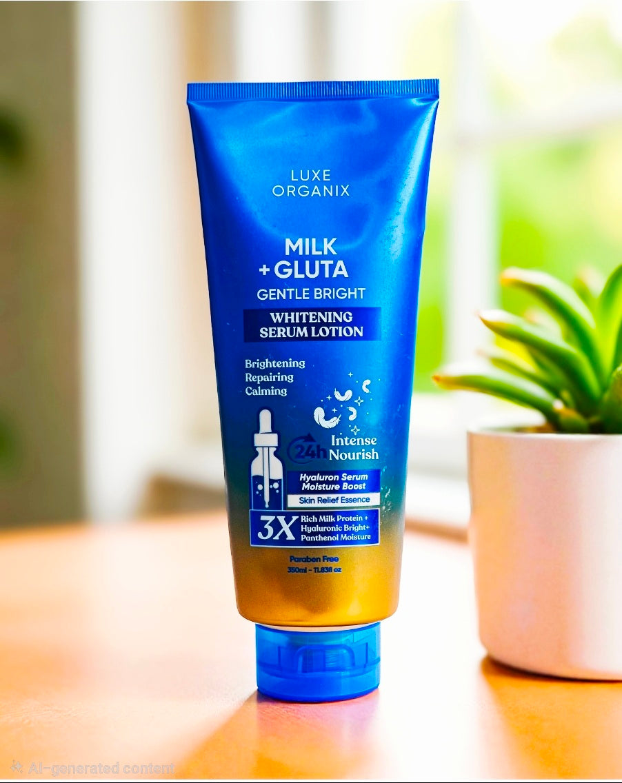 Luxe Organix MILK + GLUTATHIONE Youthful Gentle Bright Whitening Serum Lotion 350ml