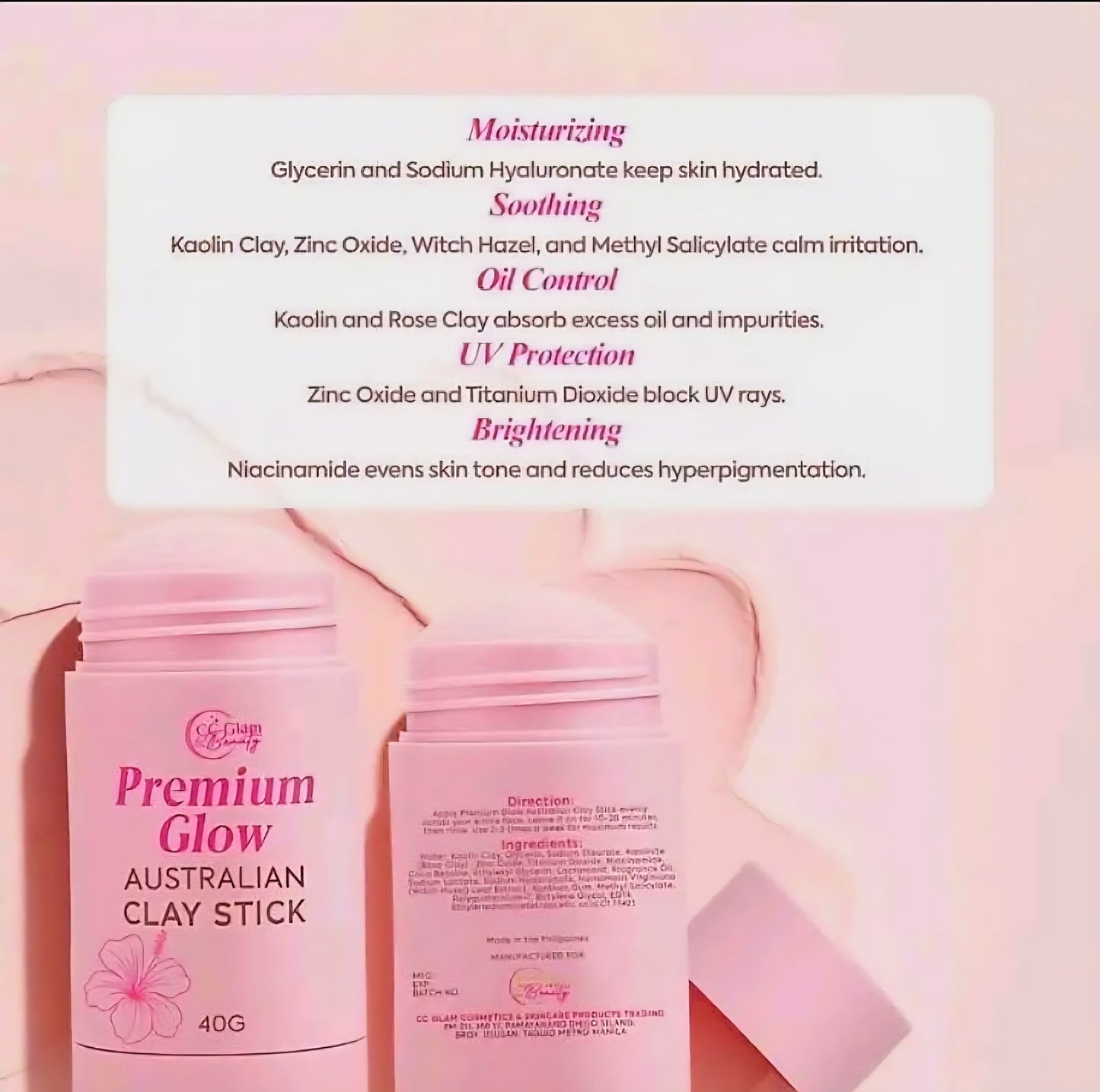 Premium Glow AUSTRALIAN CLAY STICK by CC Glam & Beauty 40g
