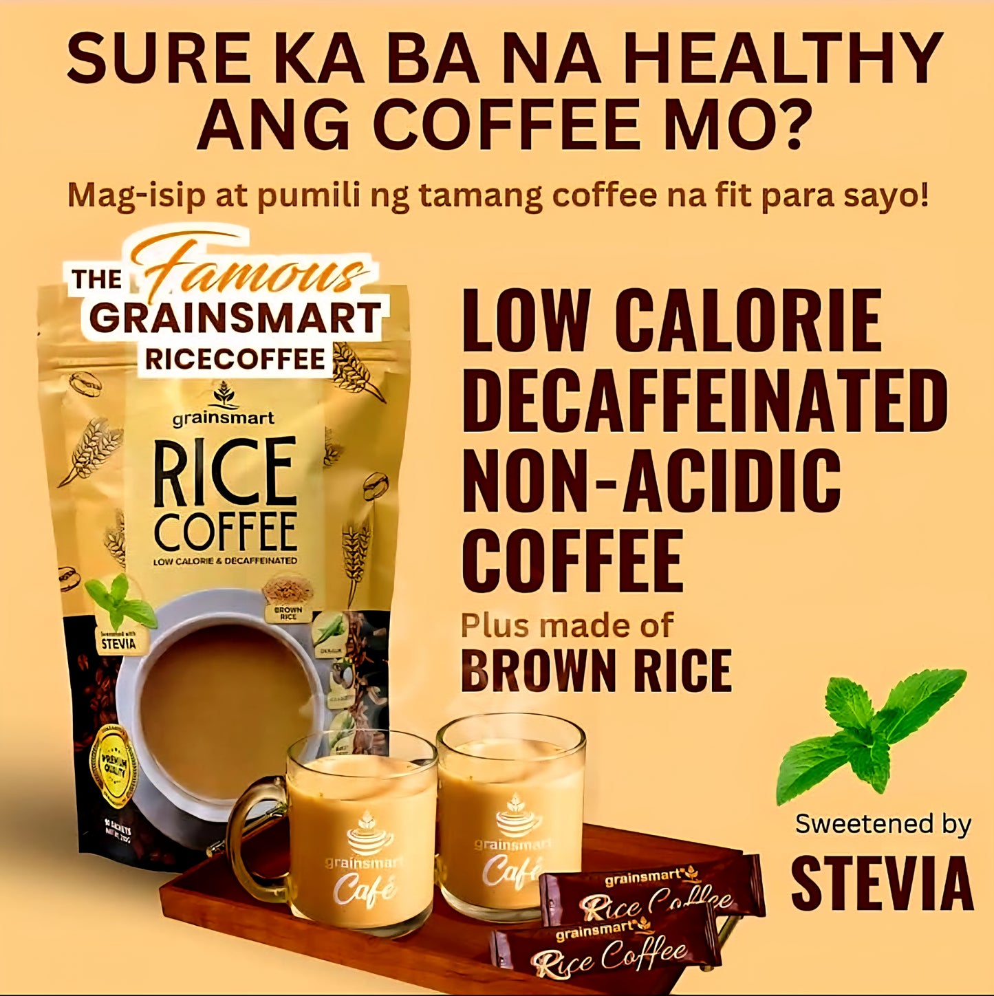 Grainsmart NO-SUGAR  BROWN RICE COFFEE Mix (Low-Calorie, Decaffenated, Non-Acidic) 21g×10sachets