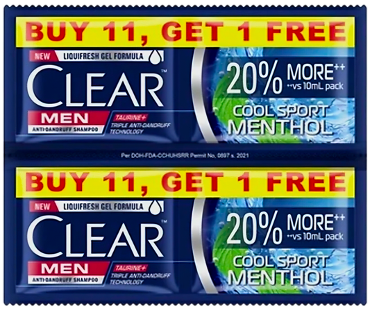 💲‼️EOFY-SALE‼️💲CLEAR MEN COOL SPORTS MENTHOL ANTI-DANDRUFF SHAMPOO 10ML×12-SAHET