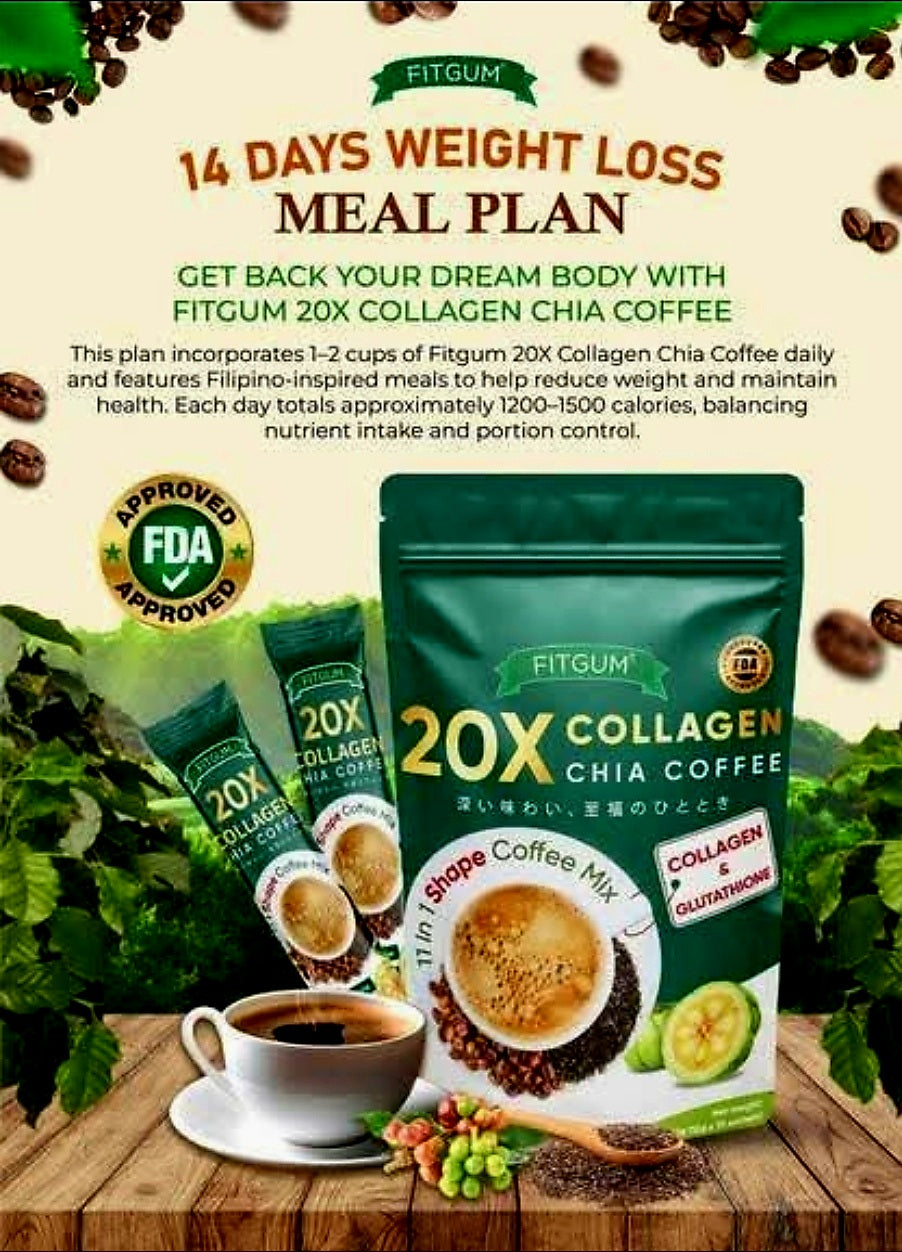 FITGUM 20X Collagen Chia Coffee 11-in-1 Shape Coffee Mix 12g×10sachets