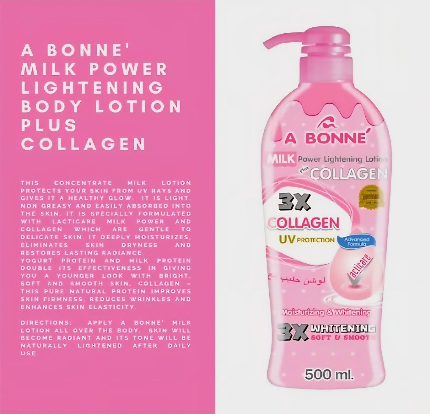 A BONNE' 3X COLLAGEN Milk Whitening Lotion 500ml