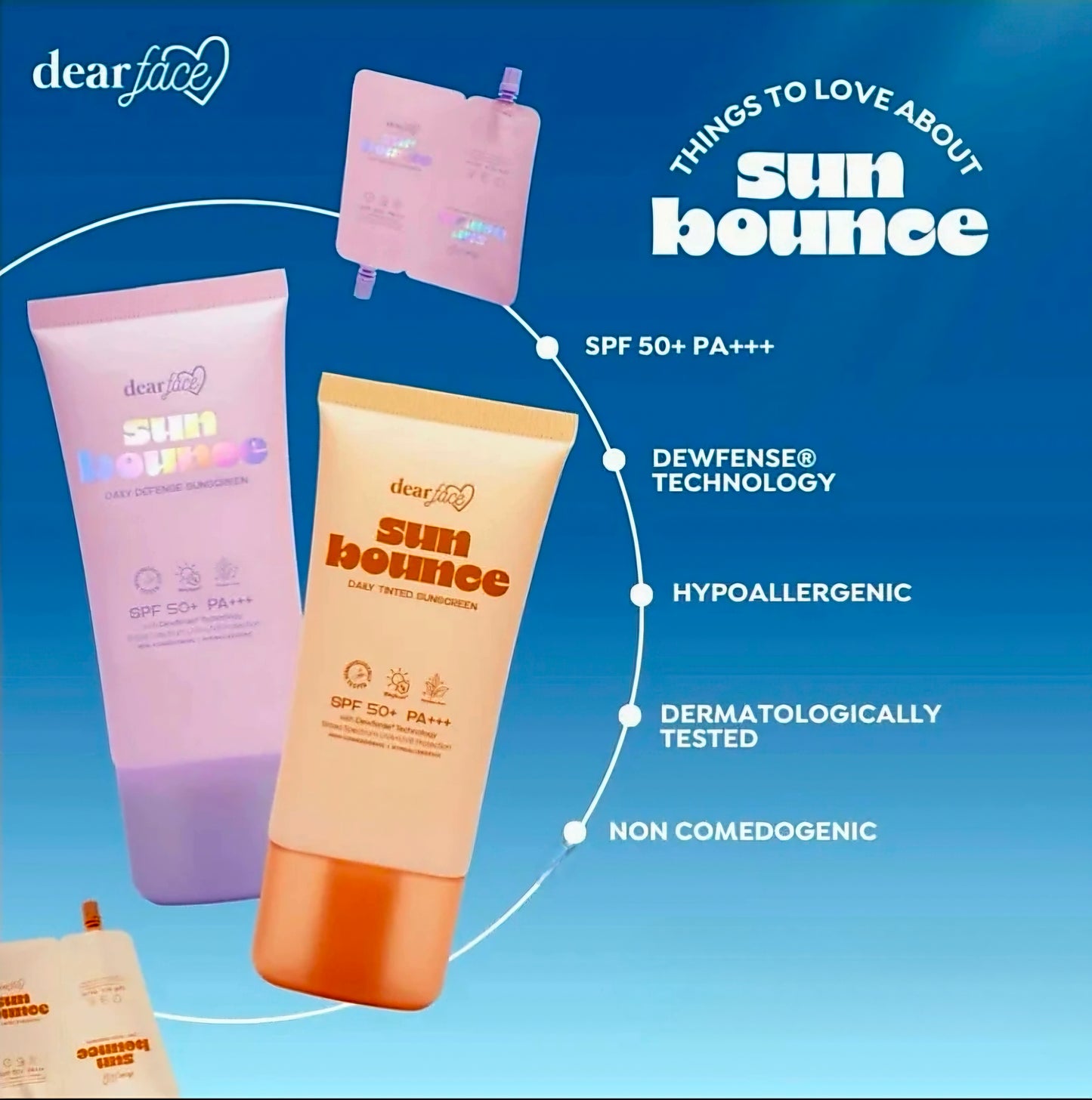DearFace SUN BOUNCE Daily Tinted Suncreen 50ml TUBE SPF50 PA+++ UVA/UVB Protection
