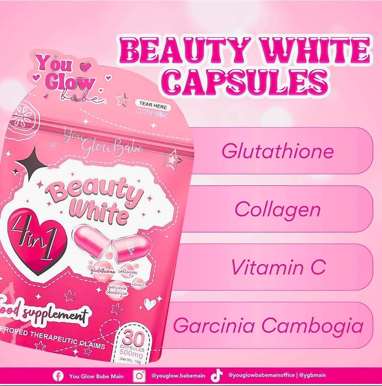 You Glow Babe BEAUTY WHITE 4-in-1 Glutathione 30-Capsules