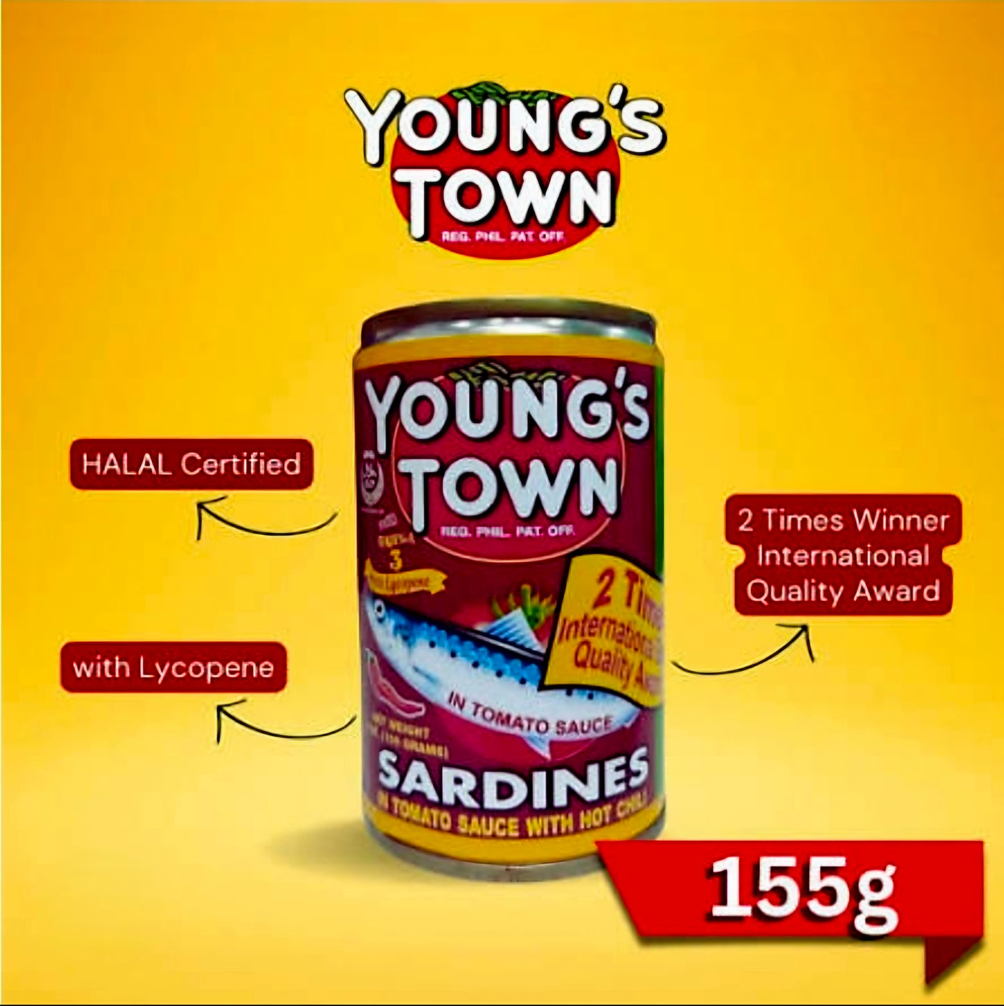 YOUNG'S TOWN Sardines in Tomato Sauce with HOT CHILI 155g