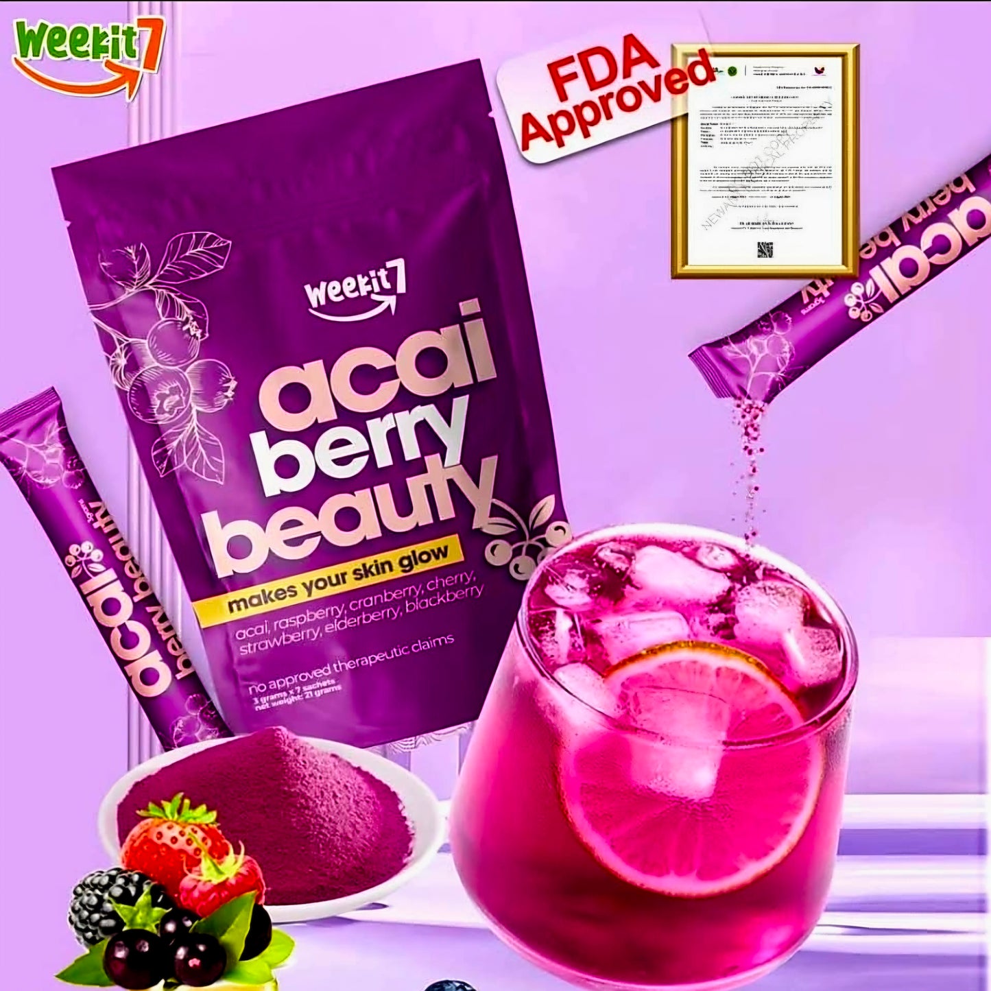 Weekit7 ACAI BERRY BEAUTY Powder Drink 5g x 7-sachets