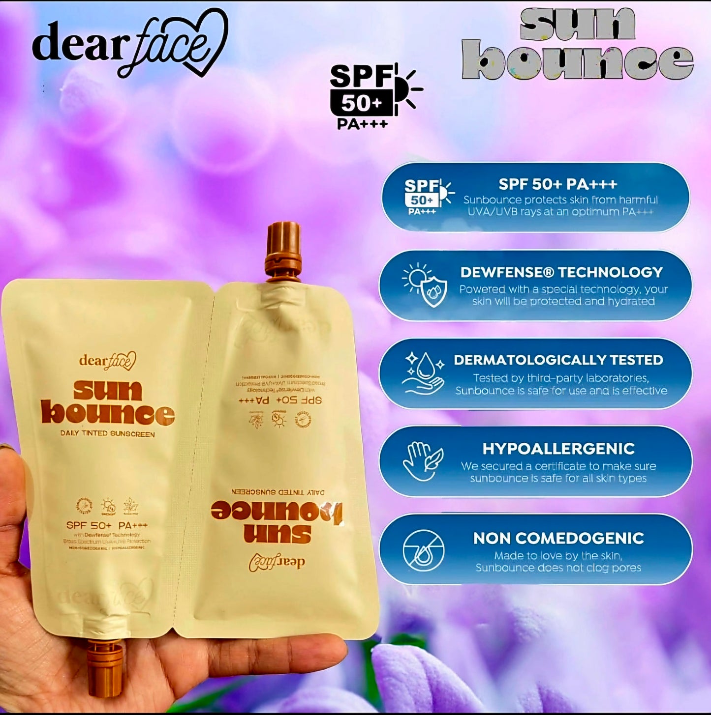 DearFace SUN BOUNCE Daily Tinted Suncreen 30ml×2 TWINPOUCH SPF50 PA+++ UVA/UVB Protection