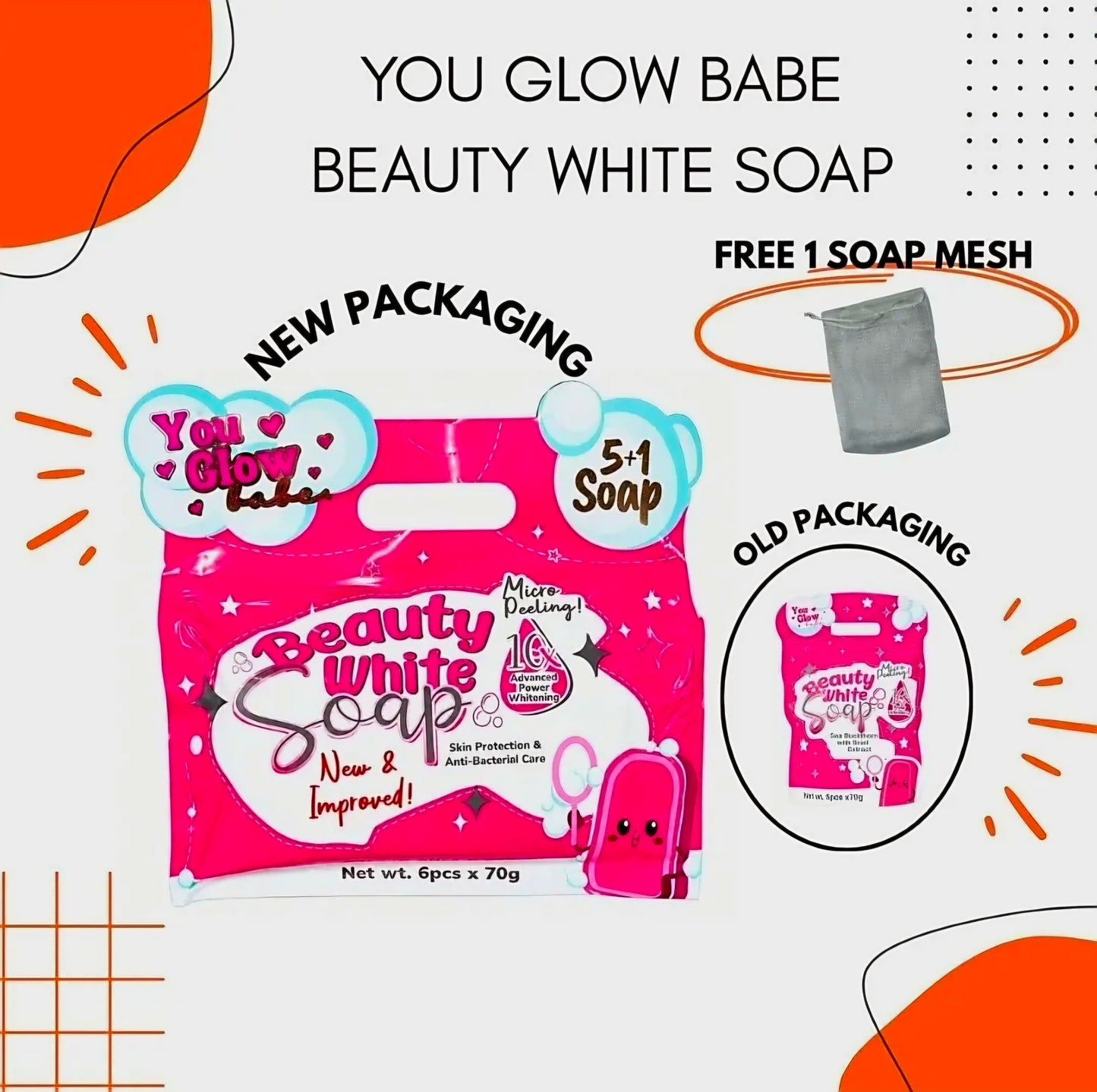 YOU GLOW BABE 5+1  BEAUTY WHITE SOAP 70G×6 (NEW PACKING)