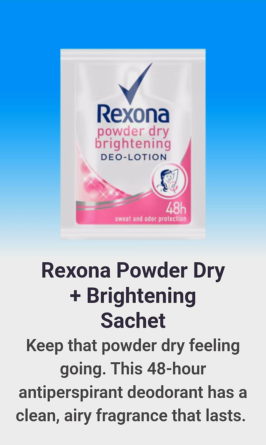 REXONA Women POWDER DRY + BRIGHTENING DEO-LOTION 3ml×12sachets Hanger (TRAVEL SIZE)