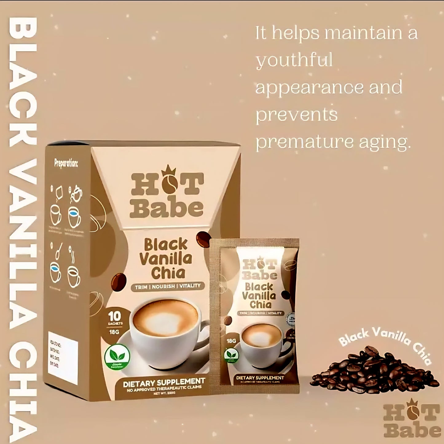 Hot Babe BLACK VANILLA CHIA 18g×10sachets