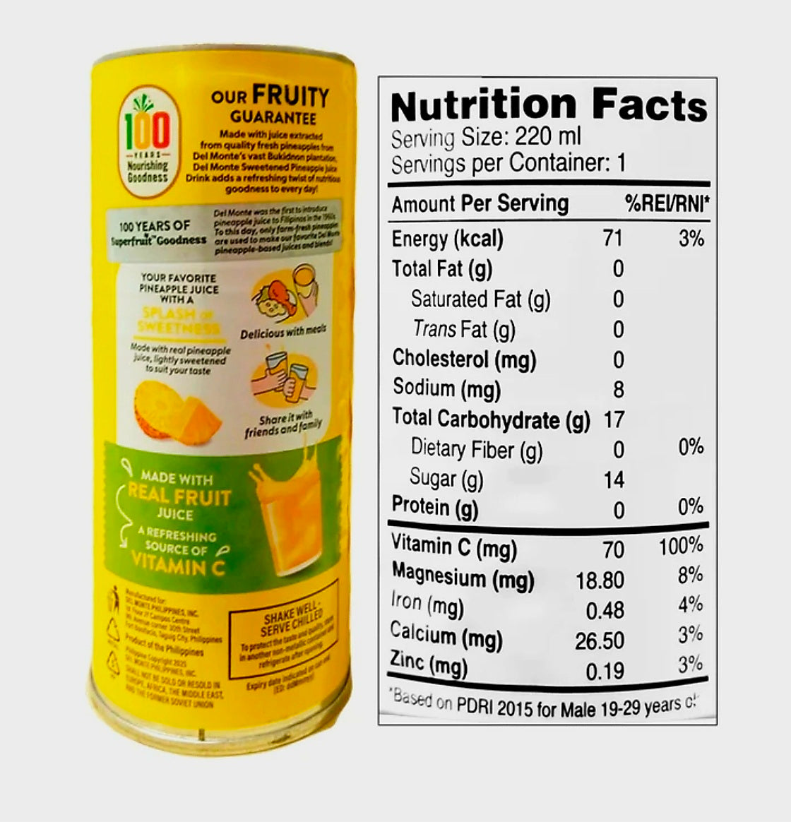 DEL MONTE SWEETENED PINEAPPLE JUICE 220ML
