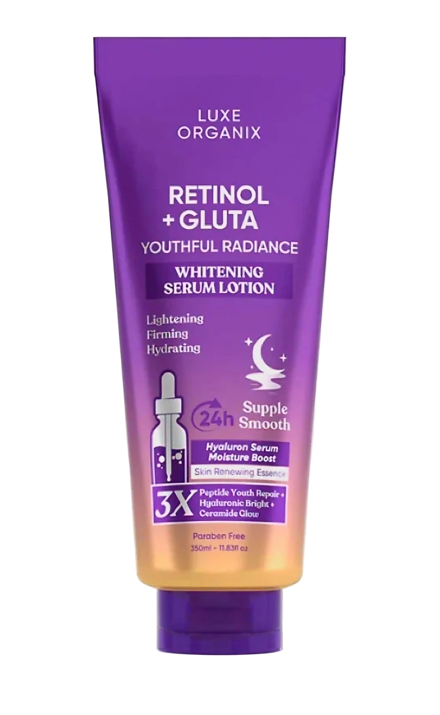 Luxe Organix RETINOL + GLUTATHIONE Youthful Radiance Whitening Serum Lotion 350ml