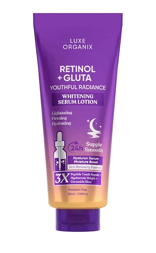 Luxe Organix RETINOL + GLUTATHIONE Youthful Radiance Whitening Serum Lotion 350ml