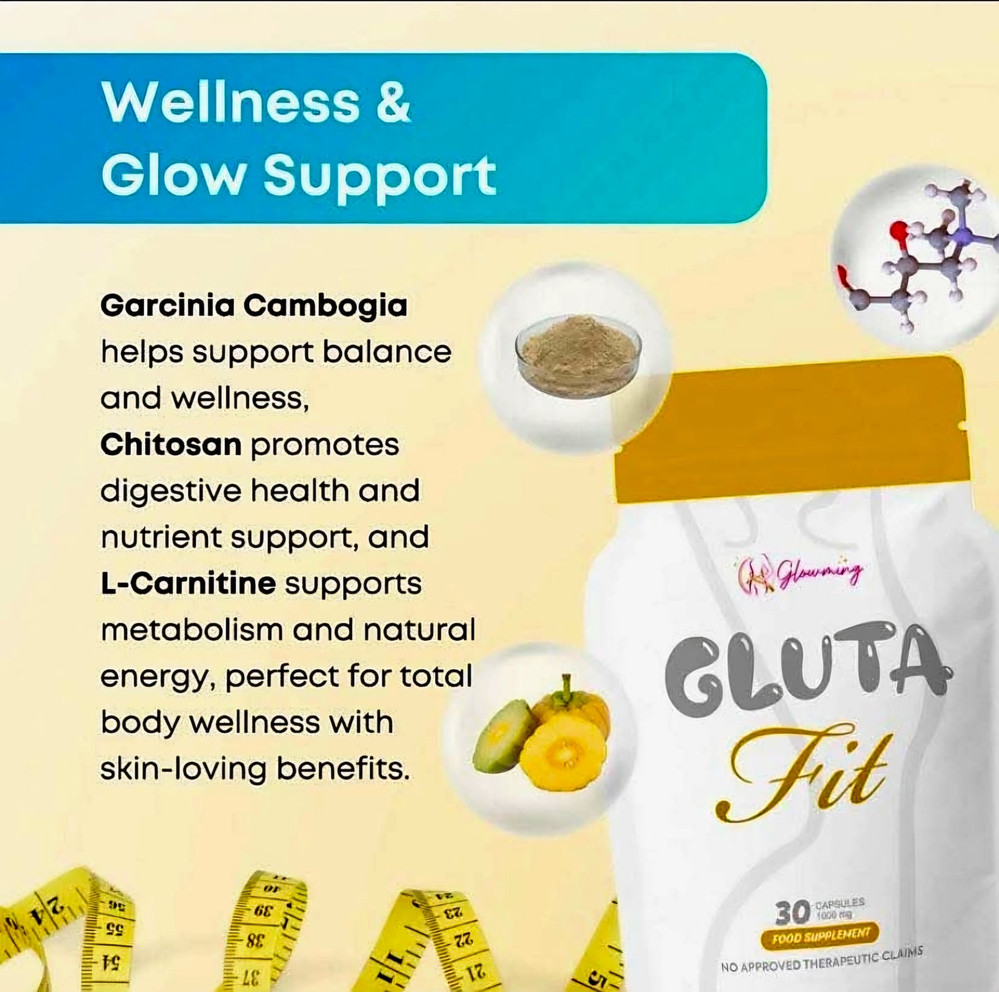 Glowming GLUTA FIT Capsules by CC GLAM & BEAUTY 1000mg x 30-capsules
