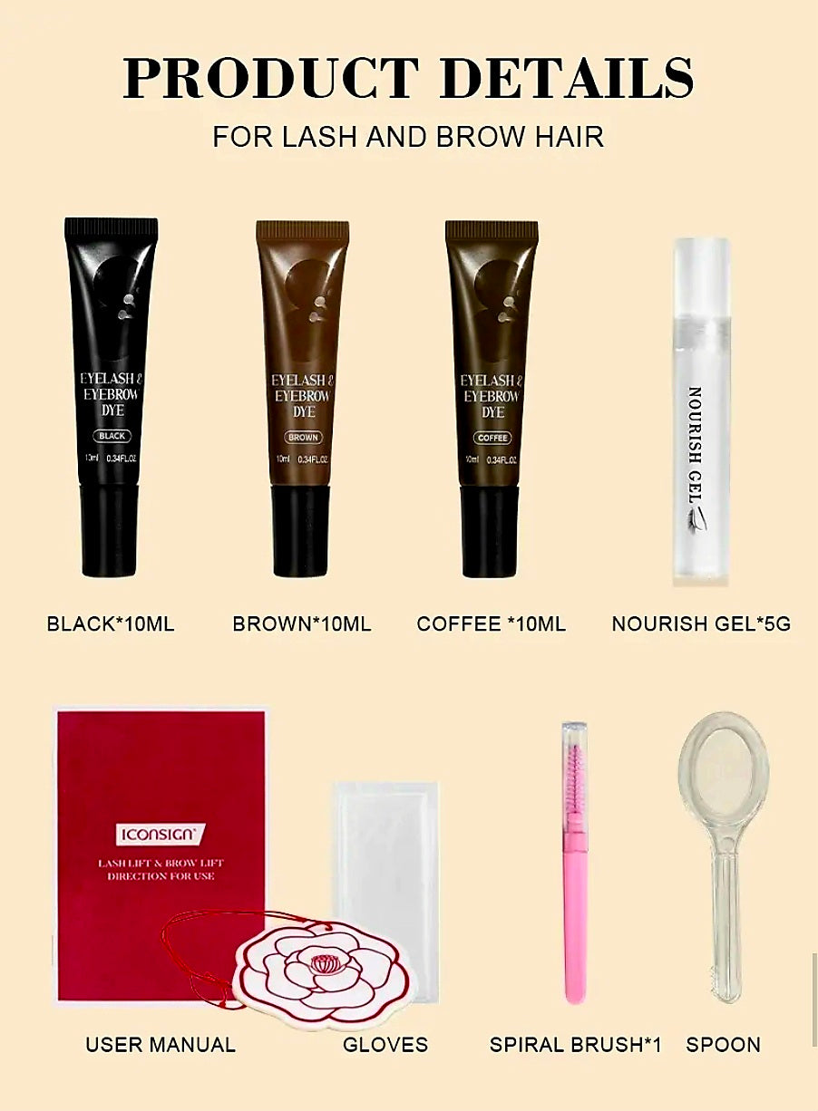 Iconsign DIY EYELASH & EYEBROW DYE SET with 3 Colours (Black, Brown, Coffee)