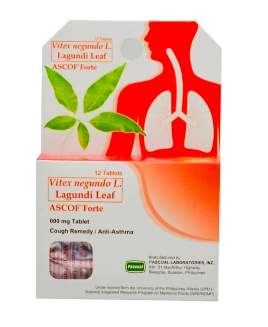 ASCOF FORTE Lagundi Leaf Cough Remedy/Anti-Asthma 600mg 12-capsules TRAVEL PACK