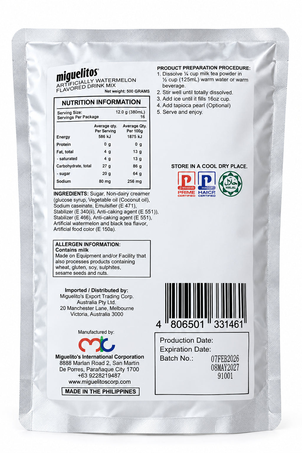 MIGUELITOS MILK TEA WINTERMELON 500g (08/05/27)