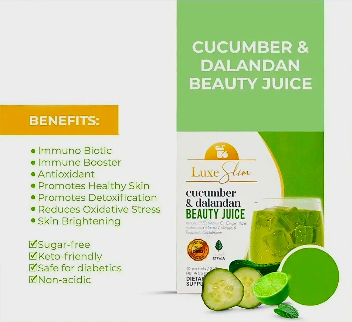 Luxe Slim CUCUMBER & DALANDAN BEAUTY JUICE 21g × 8-sachets Herbal Drink Mix