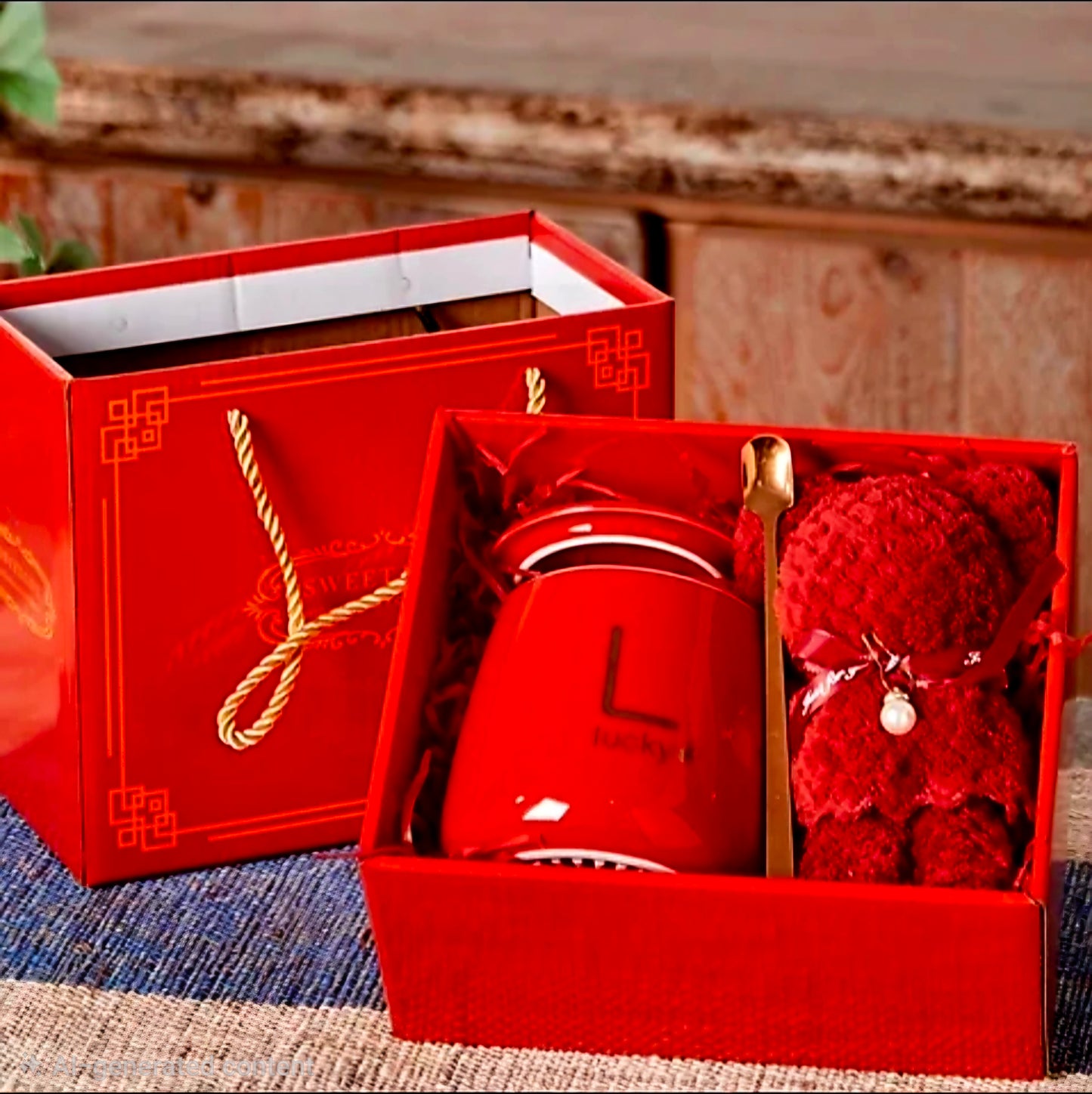 Lucky Mug with Teddy Towel Gift Set (PINK, GREEN, ORANGE, RED)