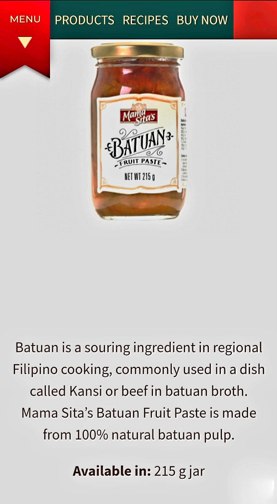 Mama Sita's Pure BATUAN FRUIT PASTE with PULP 215g