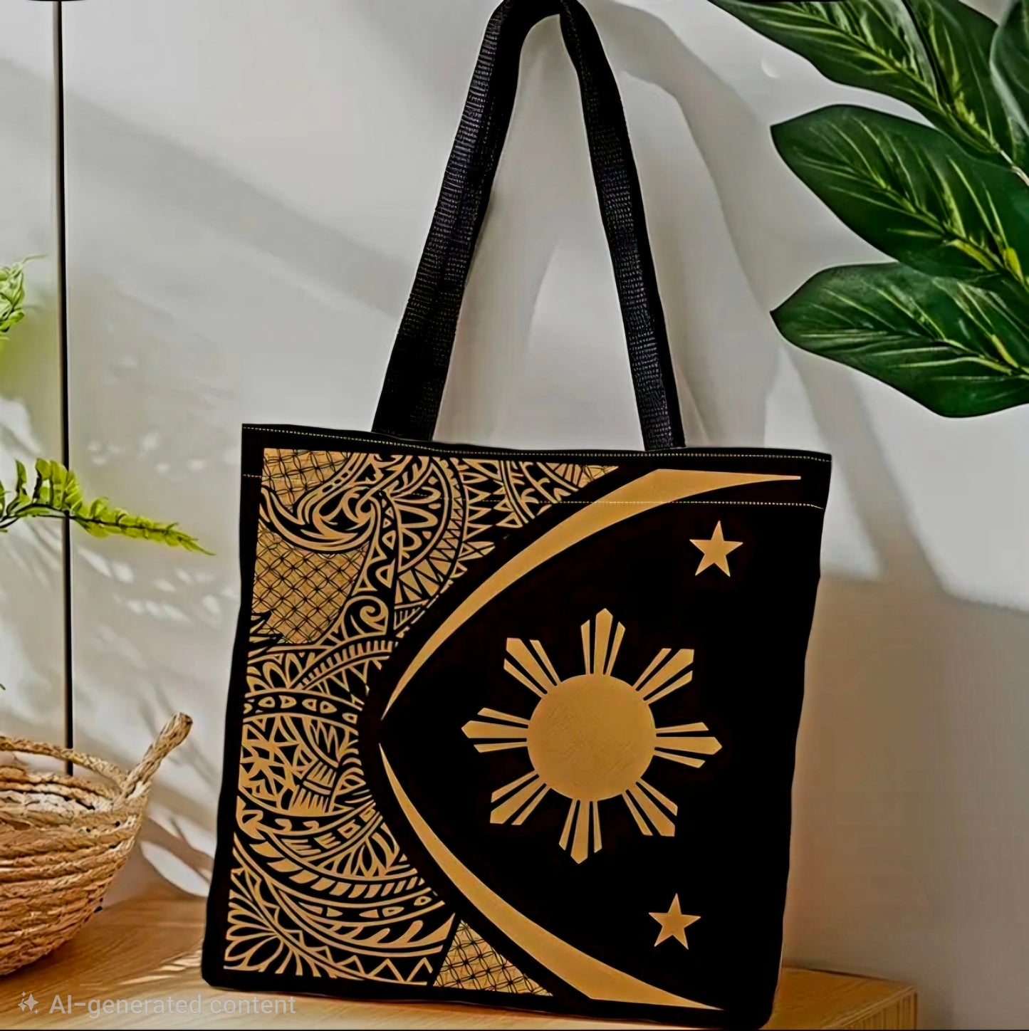 PHILIPPINES TRIBAL Canvas Tote Bag 2-STAR & SUN BLACKGOLD