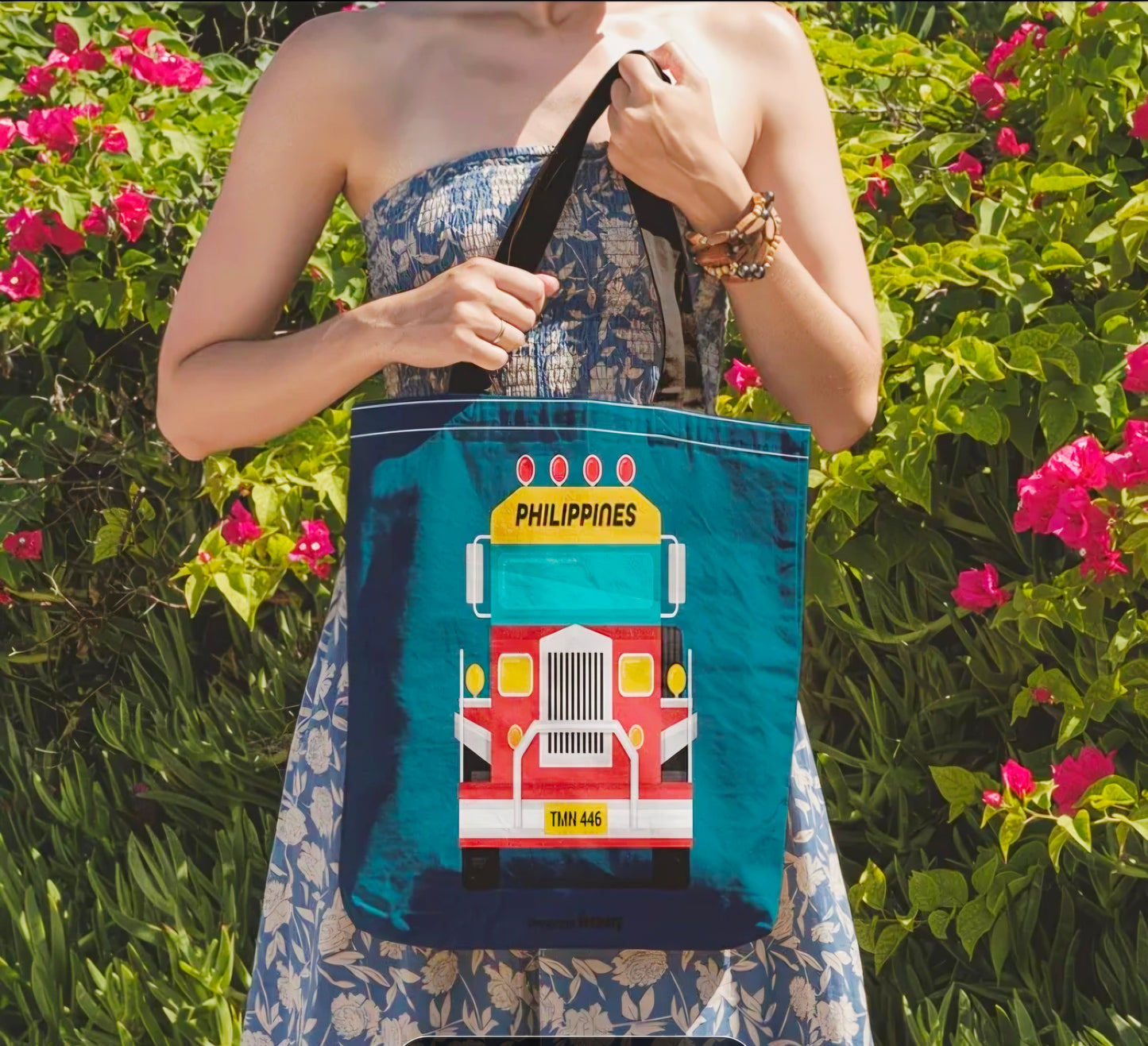PHILIPPINES RED JEEPNEY Canvas Tote Bag BLUE-GREEN