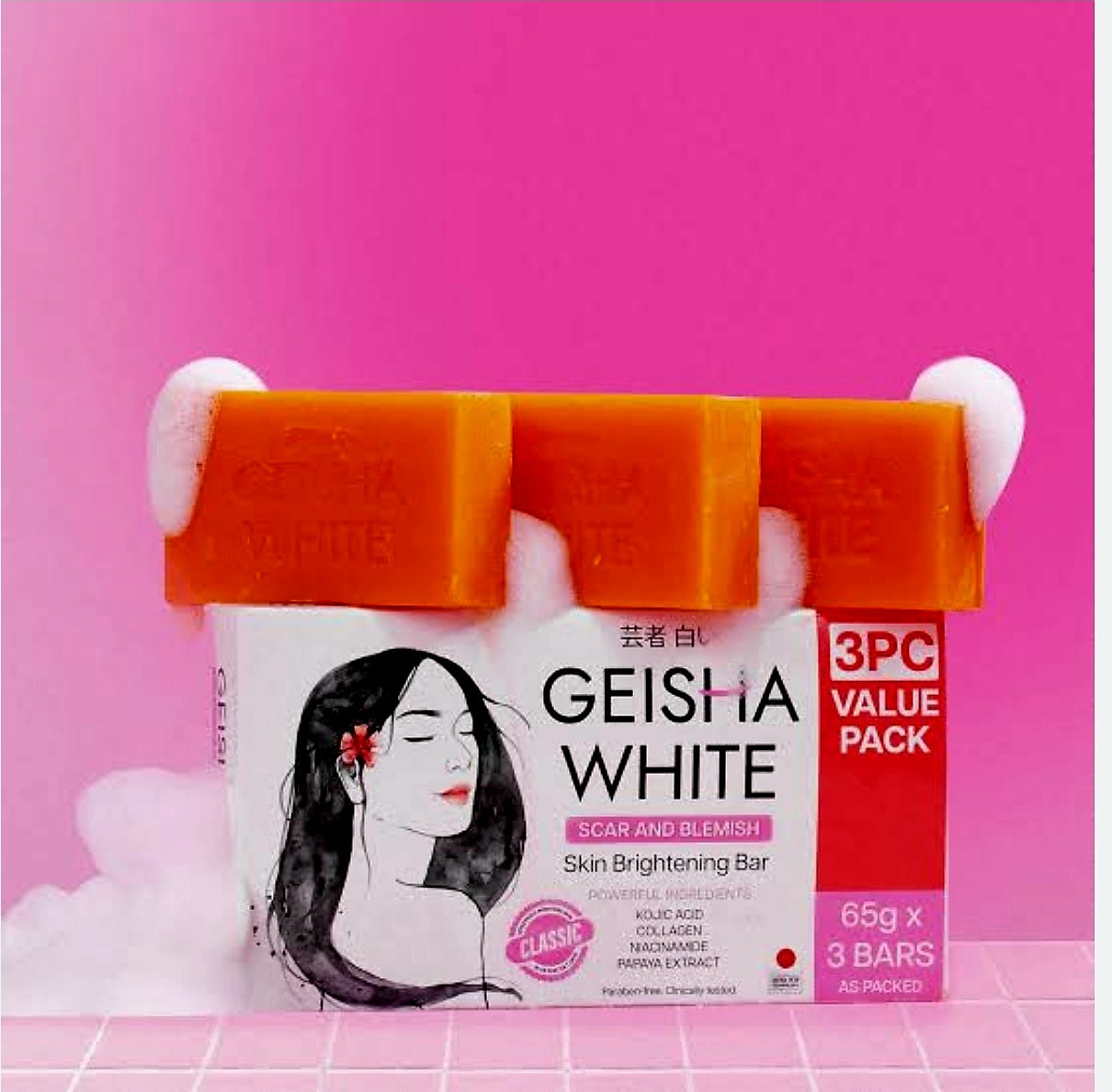 GEISHA WHITE CLASSIC Scar & Blemish Skin Brightening Bar TRIPLE PACK 65g×3bars