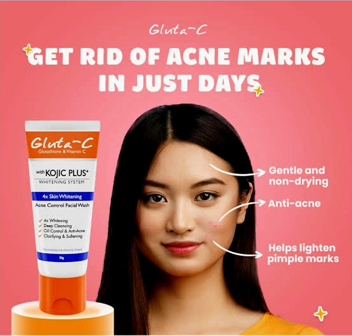 GLUTA-C Kojic Plus 4x Skin Whitening ACNE CONTROL Facial Wash 50g