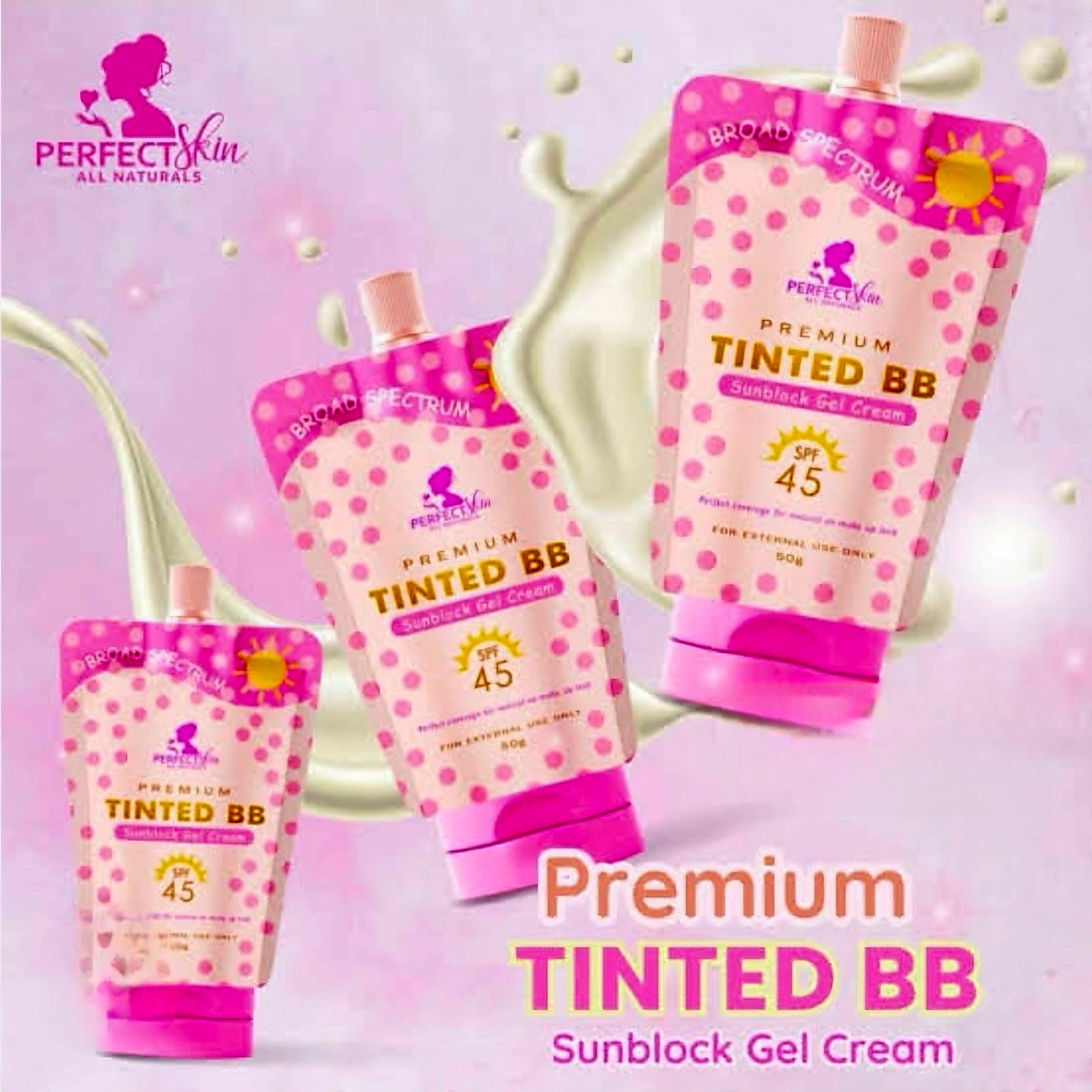 Perfect Skin PREMIUM TINTED BB Sunblock Gel Cream SPF45 50g (Resealable Cap)