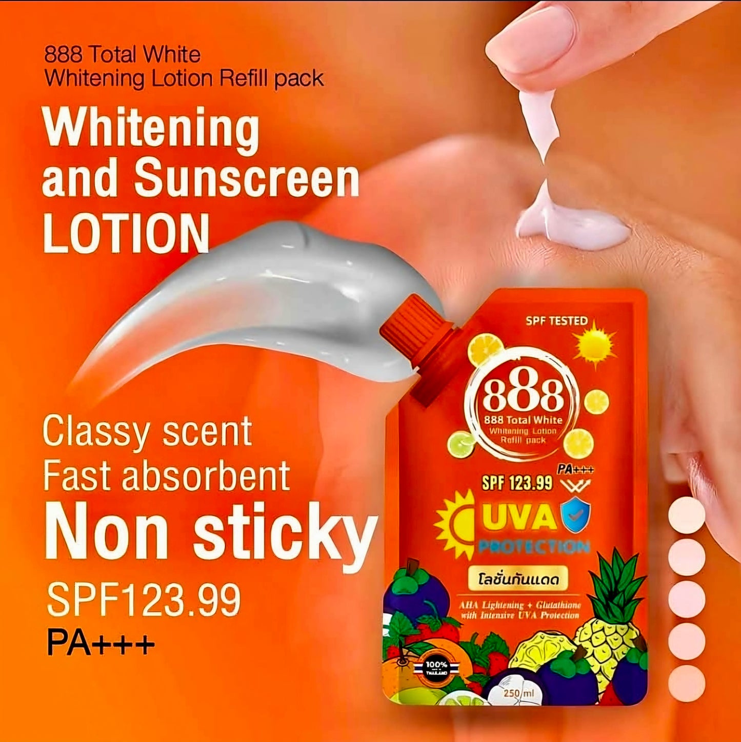 888 Total White Whitening & Sunscreen Lotion SPF123.99 PA+++ REFILL PACK 250ml