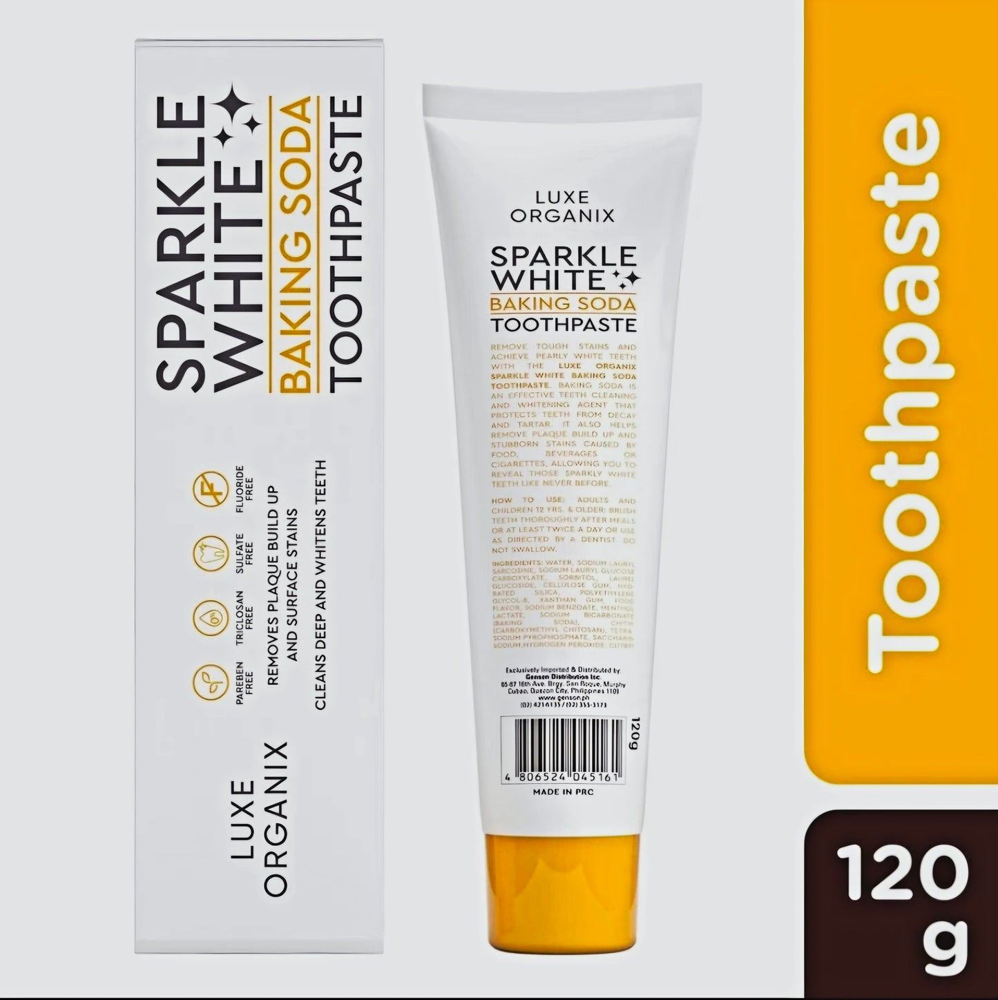 Luxe Organix SPARKLE WHITE BAKING SODA TOOTHPASTE Fresh Mint 120g