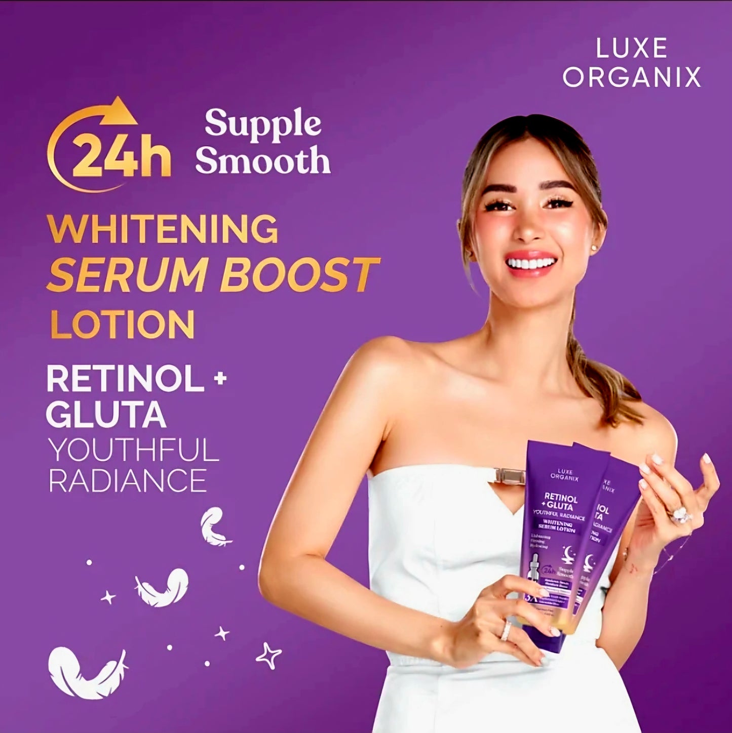 Luxe Organix RETINOL + GLUTATHIONE Youthful Radiance Whitening Serum Lotion 350ml