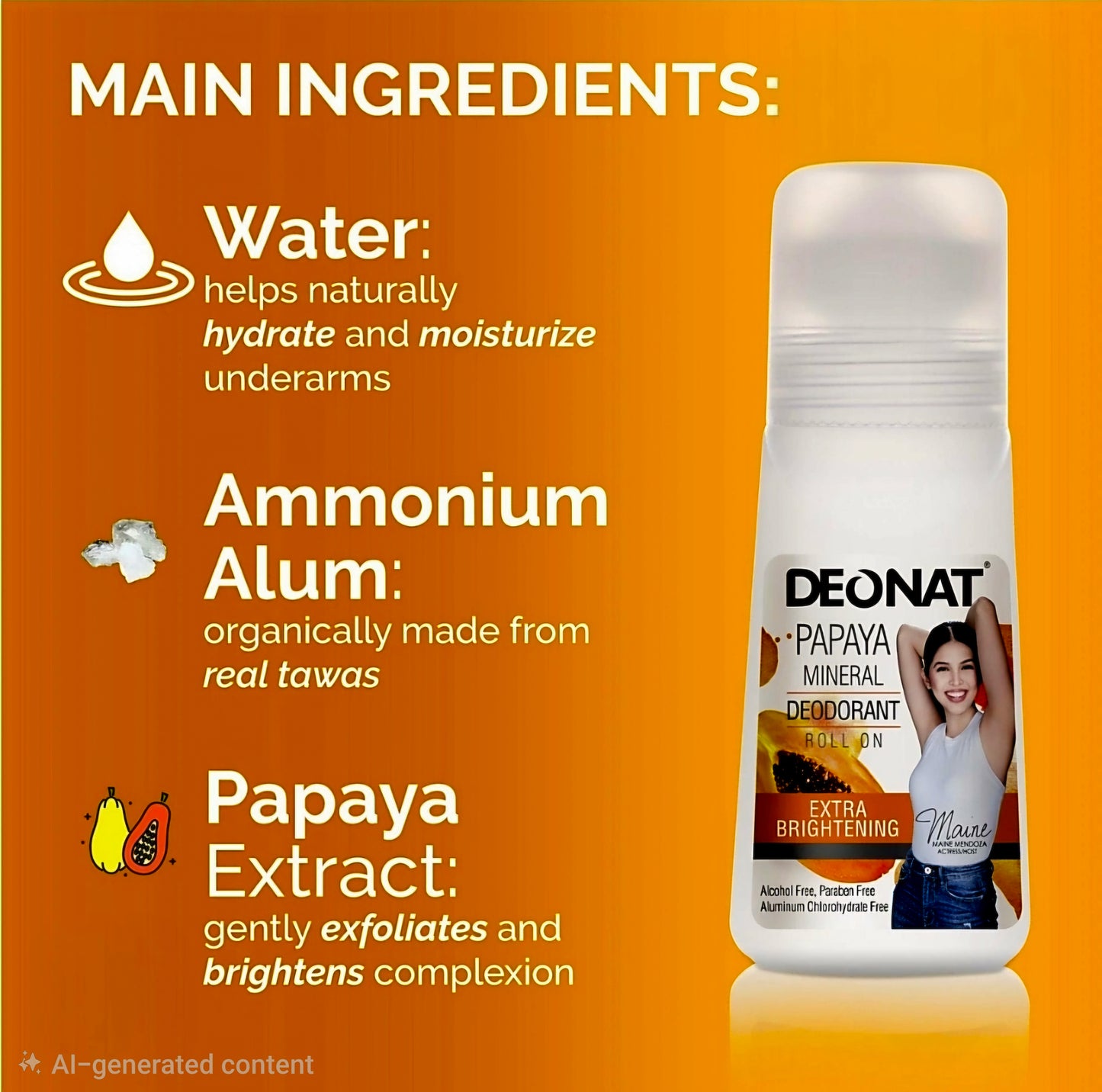DEONAT Papaya Mineral Deodorant Roll-On 100ml AUTHENTIC THAILAND