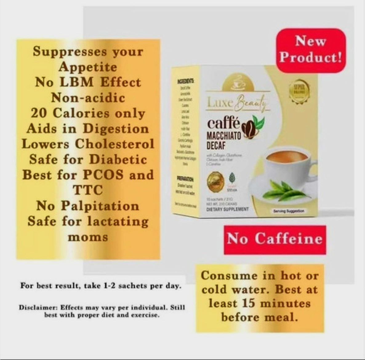 Luxe Slim CAFFE MACCHIATO DECAF Herbal Coffee Drink 21g×8sachets