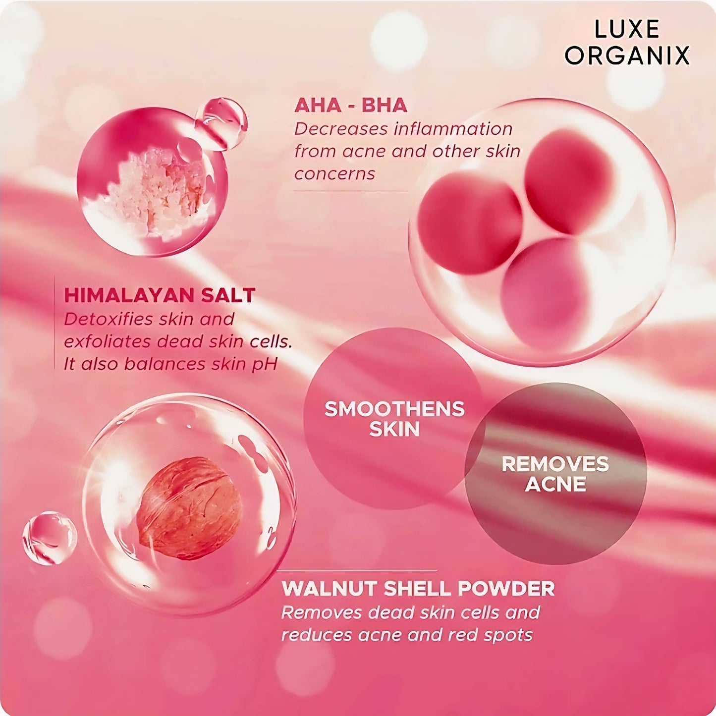 Luxe Organix BYE BYE BUM BUMPS Clear & Smooth BOOTY SCRUB 285g (PINK)