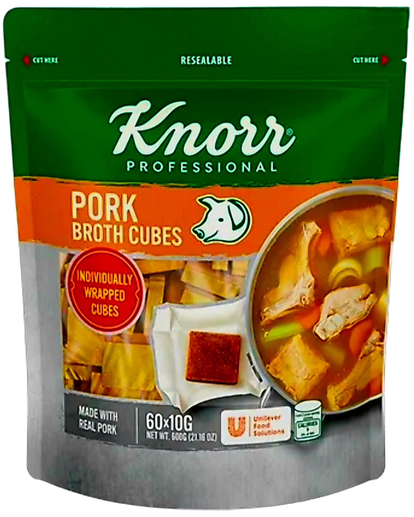 KNORR PROFESSIONAL PORK BROTH CUBES 10G×60-PCS (600G) RESEALABLE POUCH (COMMERCIAL USE)