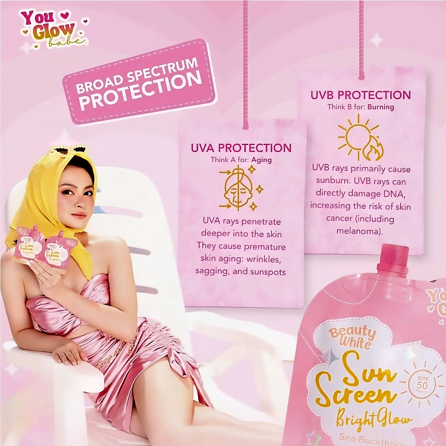 You Glow Babe Beauty White Sunscreen Bright Glow SPF50 PA+++ TWINPACK 25g×2