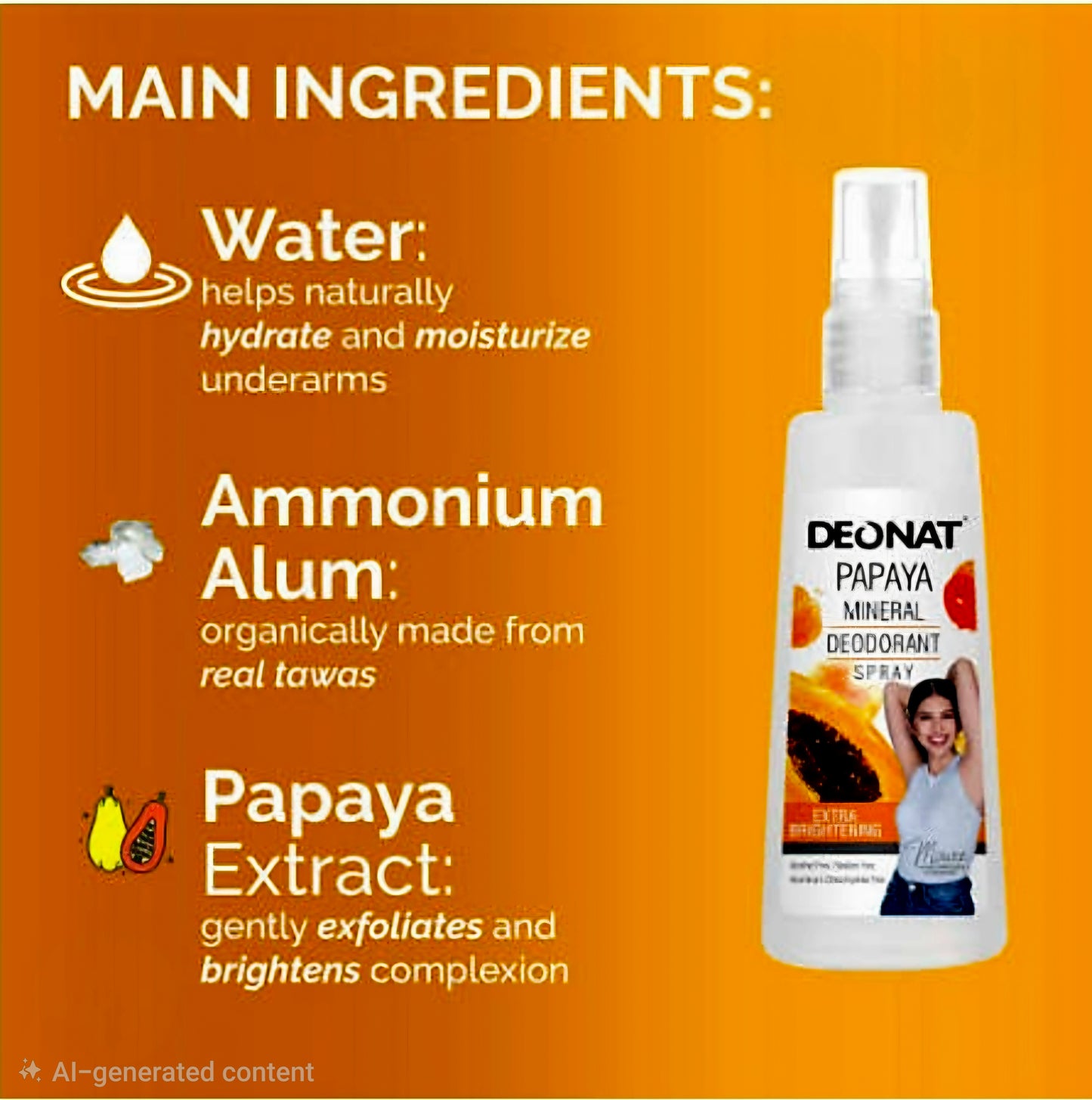 DEONAT Papaya Mineral Deodorant Spray Spray 100ml AUTHENTIC THAILAND